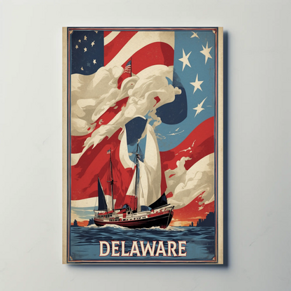Delaware Sailboat Flag Sky Vintage Travel Poster