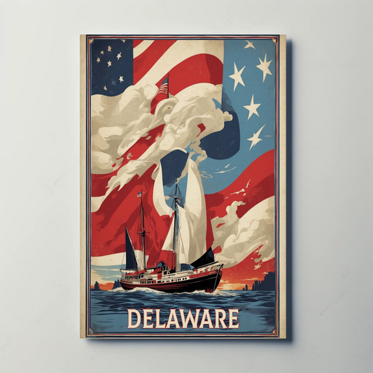 Delaware Sailboat Flag Sky Vintage Travel Poster