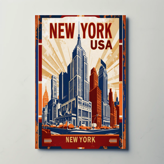 New York USA Empire State Building Vintage Travel Poster