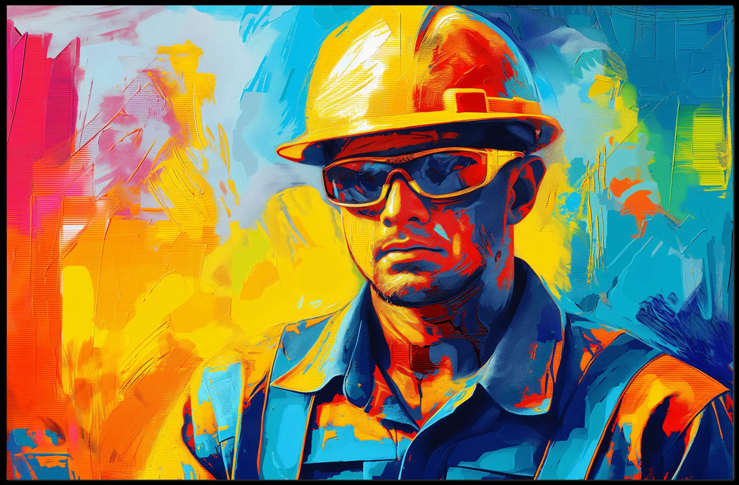 Dynamic Construction Worker Abstract Art Poster