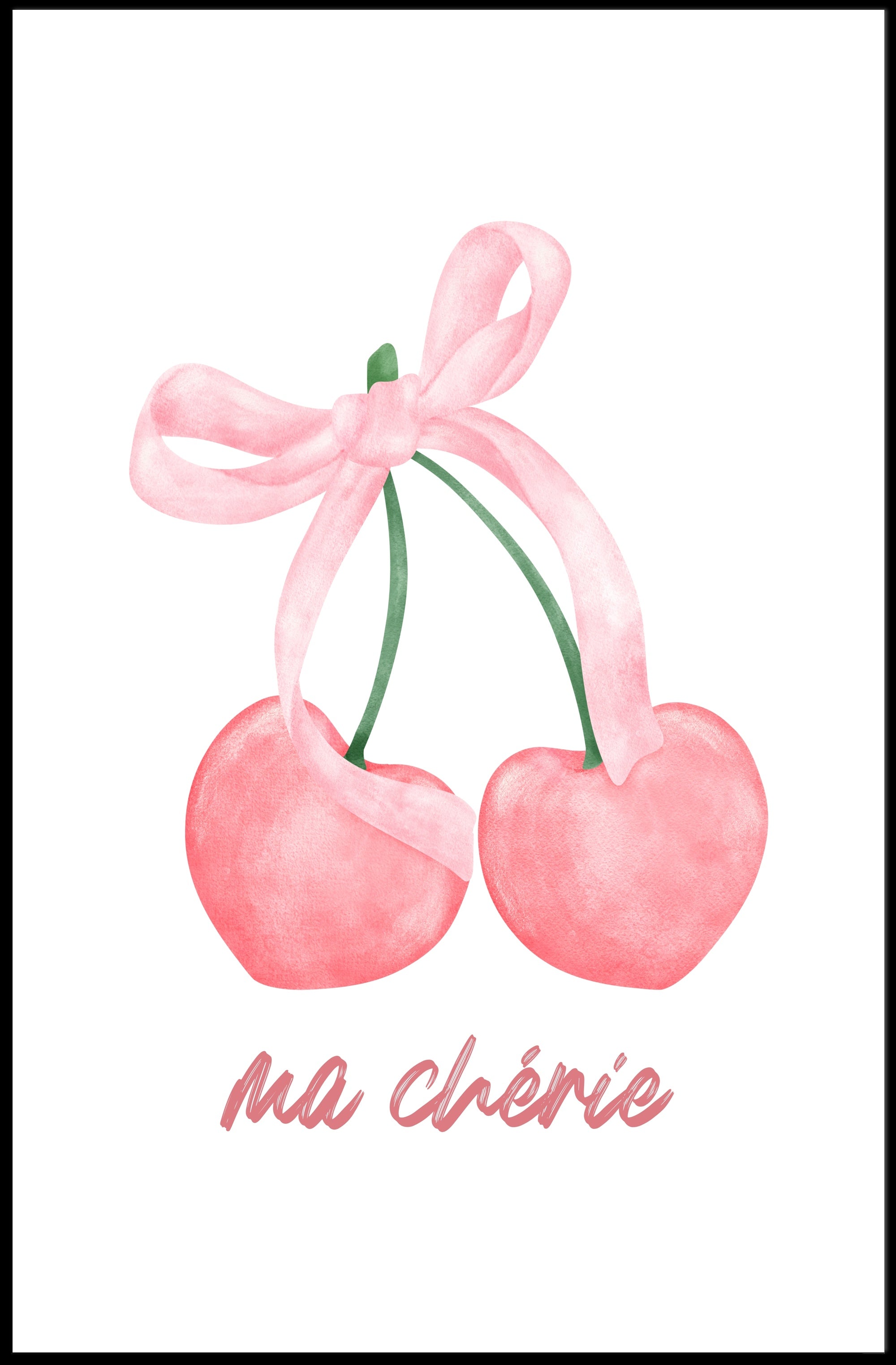 Charming Pink Cherries Illustration: Abstract or Artistic Poster PosterGoat