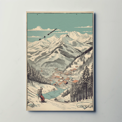 Ski Resort Valley View With Village Travel Poster
