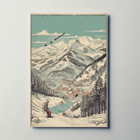 Ski Resort Valley View With Village Travel Poster