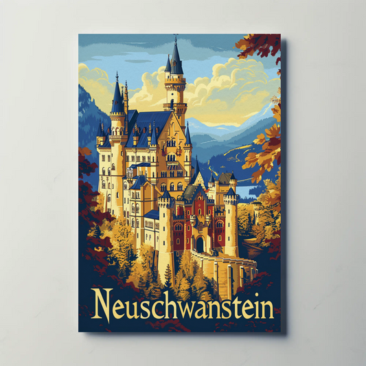 Neuschwanstein Castle in Autumn Travel Poster