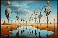 Surrealistic Landscape with Elongated Sculptures Artistic Poster
