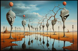 Surrealistic Landscape with Elongated Sculptures Artistic Poster