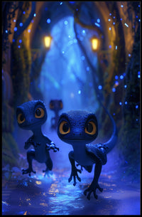 Enchanted Lizards Adventure in Mystical Forest Fantasy Poster PosterGoat
