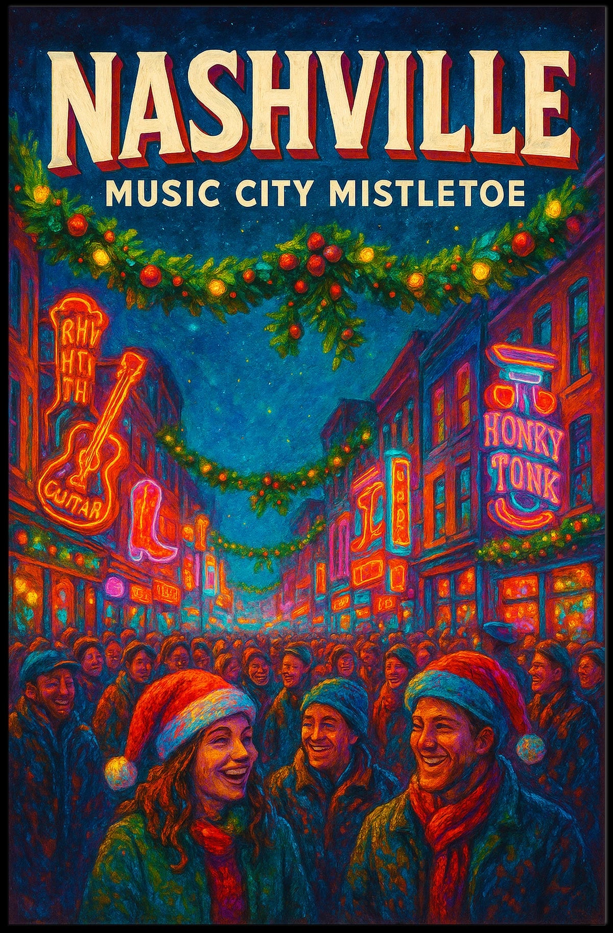 Nashville Music City Mistletoe Poster
