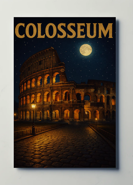 Colosseum Rome Moonlit Night Travel Poster