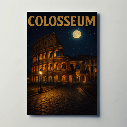 Colosseum Rome Moonlit Night Travel Poster
