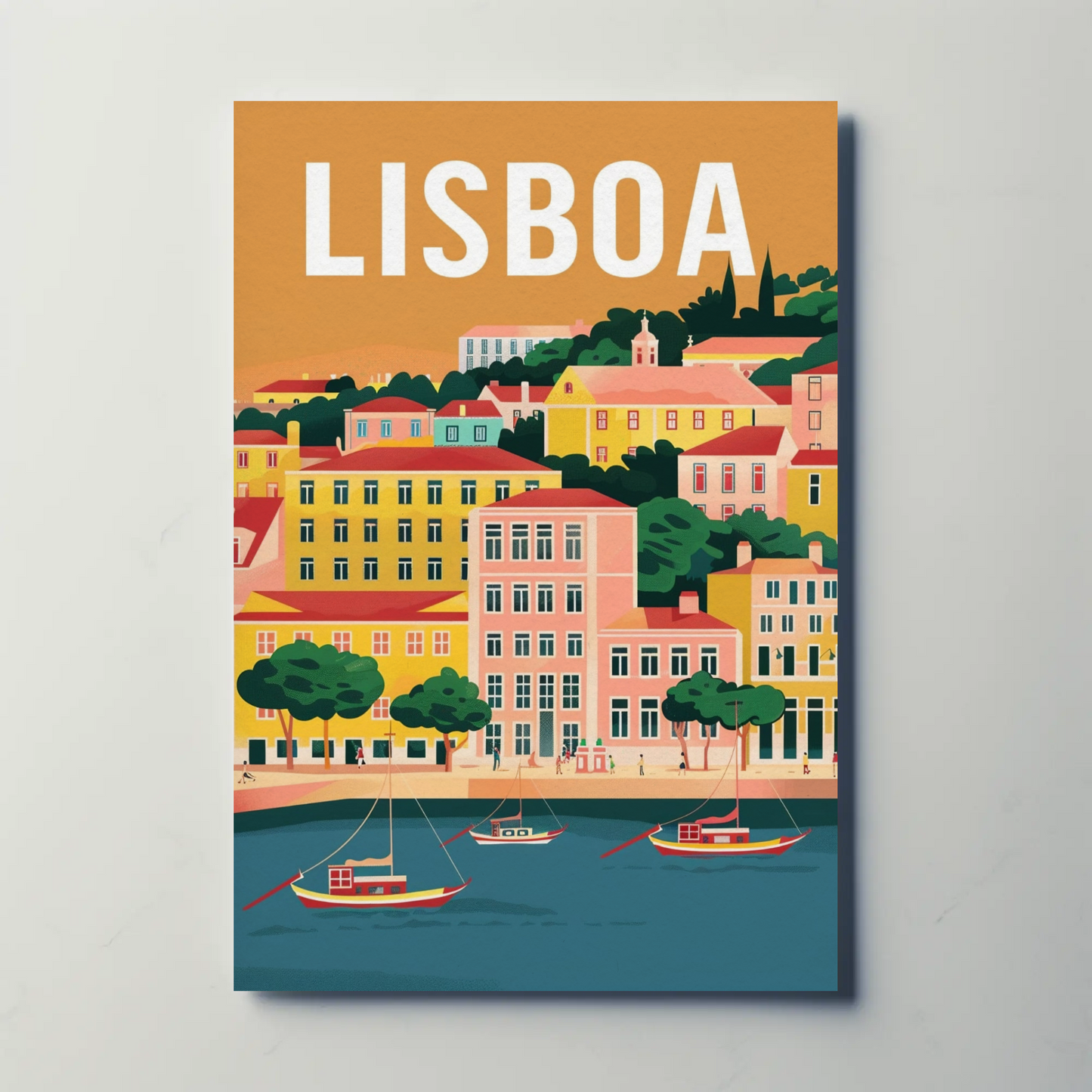 Lisbon Colorful Coastal Cityscape Portugal Print Travel Poster