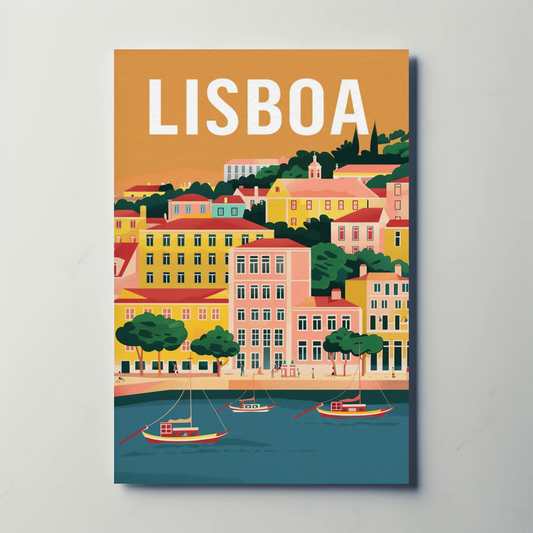 Lisbon Colorful Coastal Cityscape Portugal Print Travel Poster