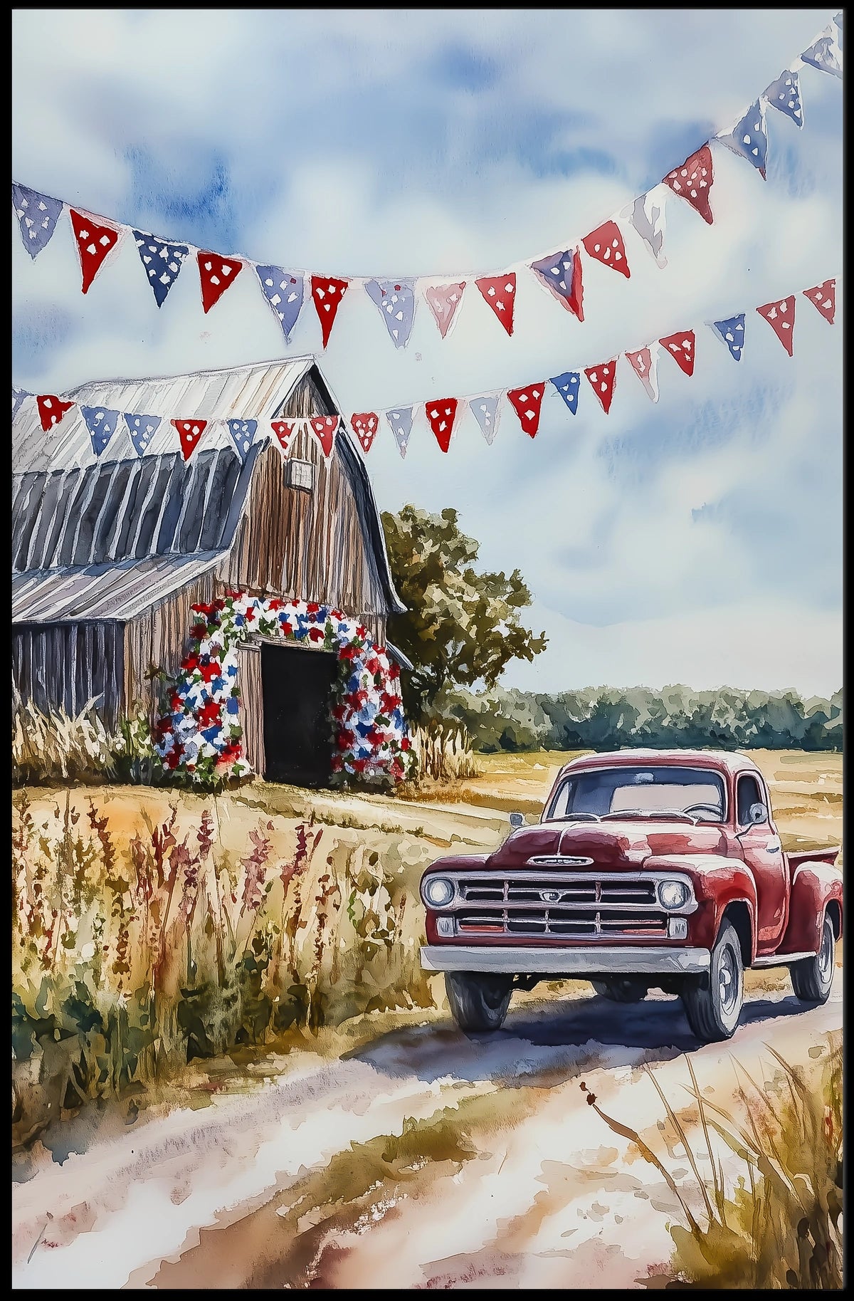 Rustic Barn And Vintage Truck Scene At Dusk Rural Poster