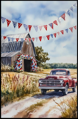 Rustic Barn And Vintage Truck Scene At Dusk Rural Poster