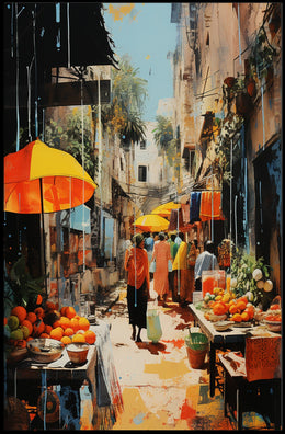 Street Market in Old Town Charm Travel Poster