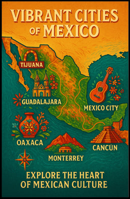 Vibrant Cities of Mexico Poster