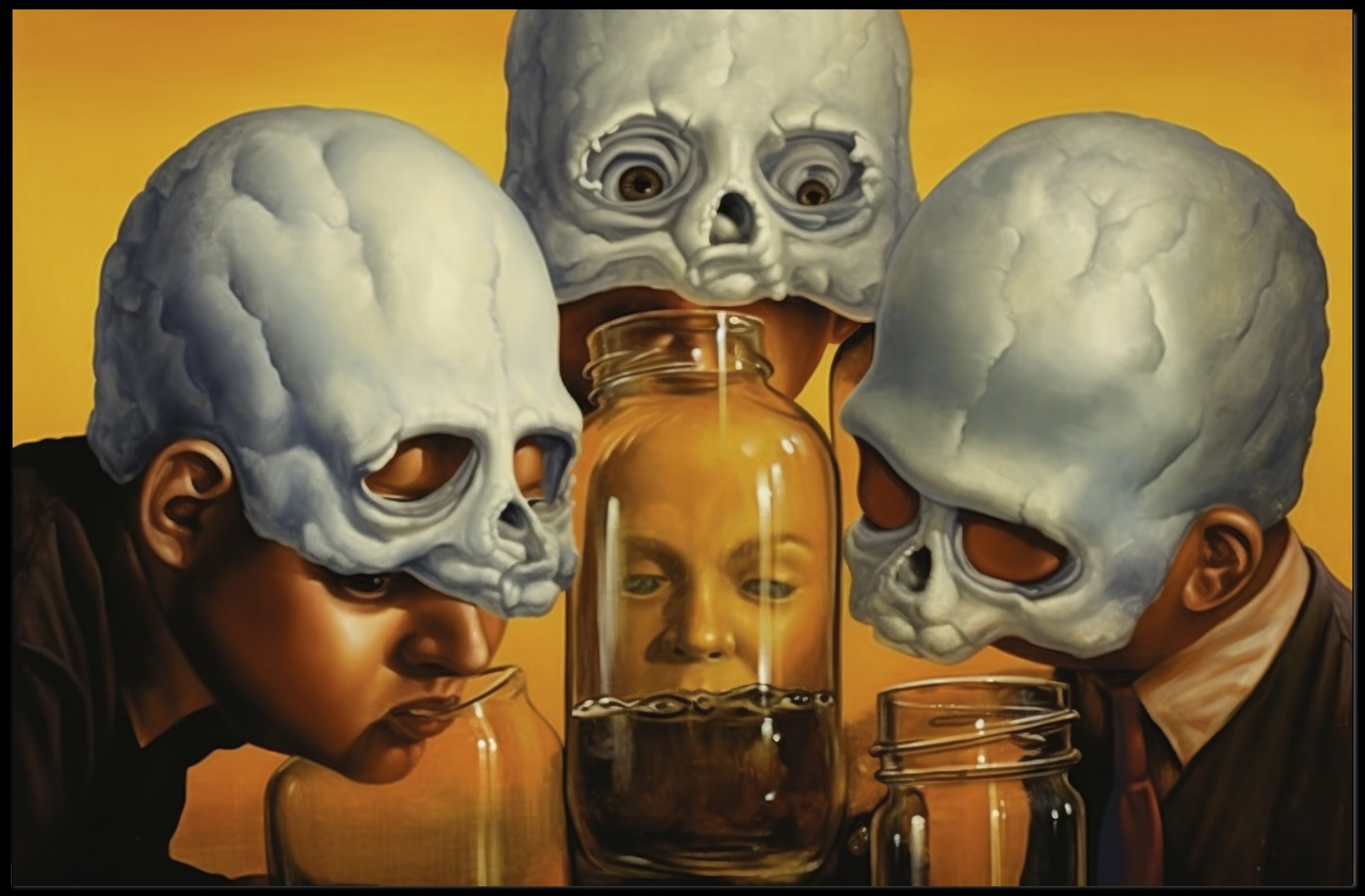 Surreal Identity Art with Skulls and Jars - Artistic Poster