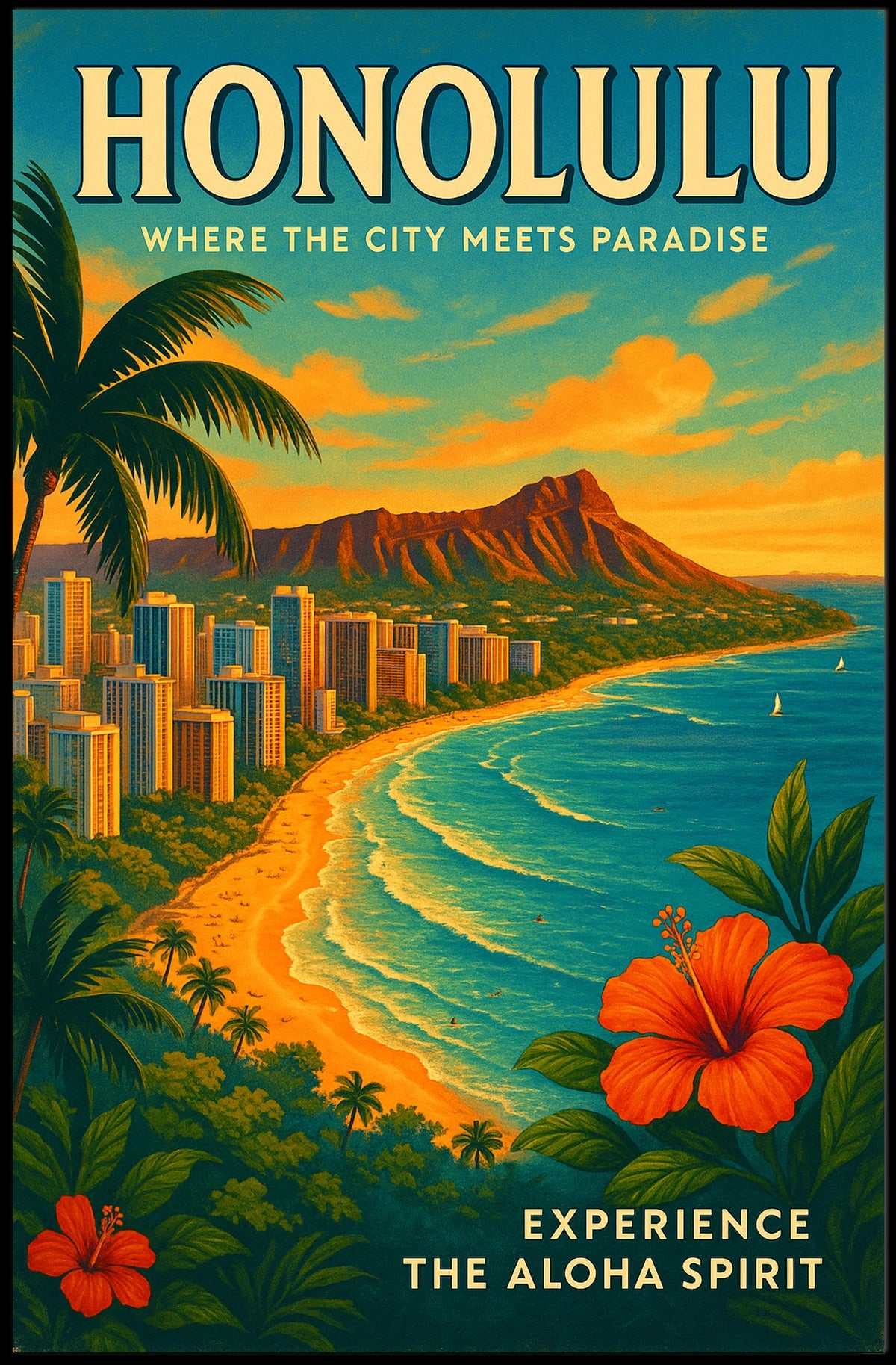Honolulu Vintage Travel Poster Urban Meets Paradise