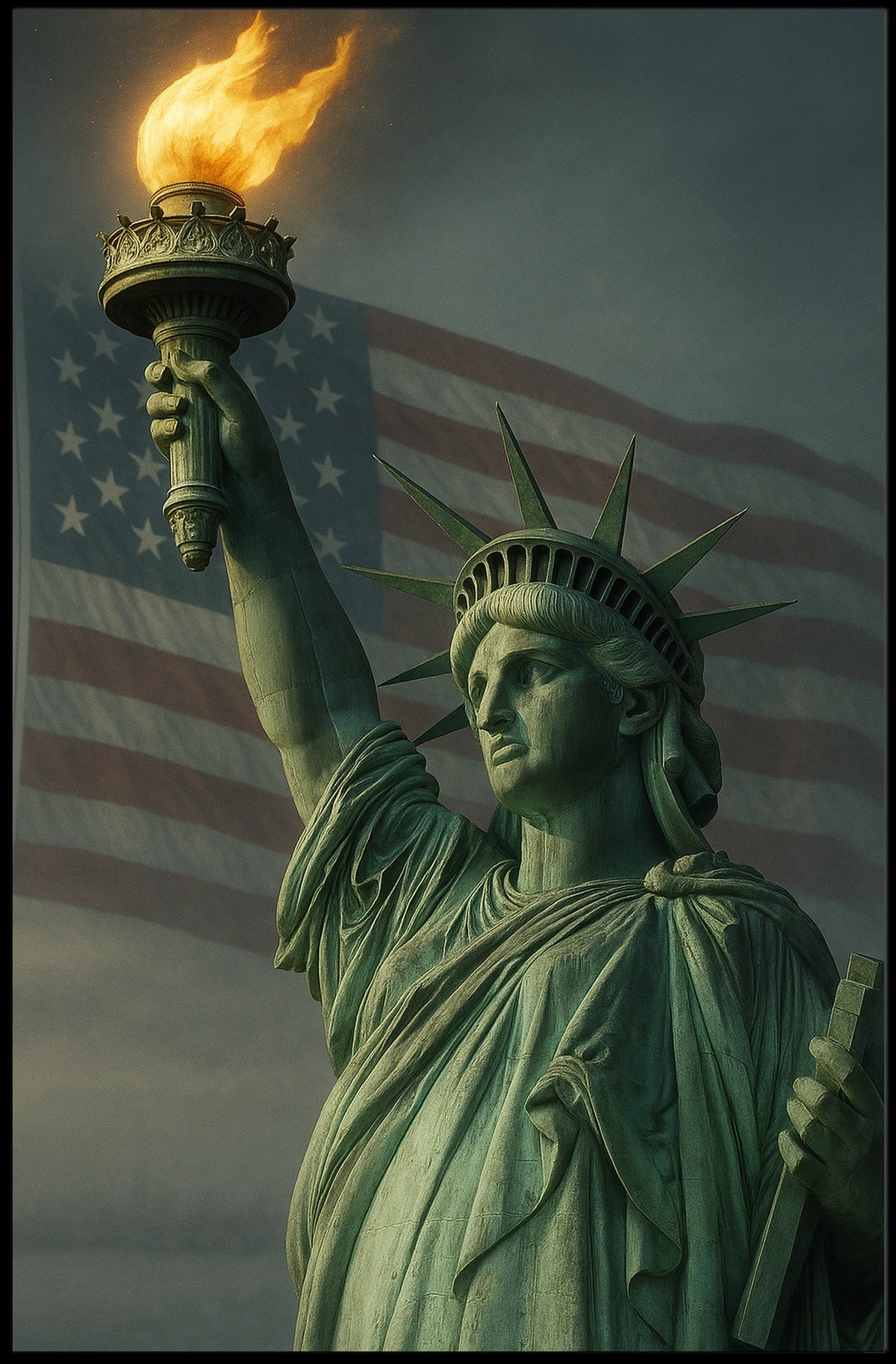 The Statue of Liberty and the American Flag Poster