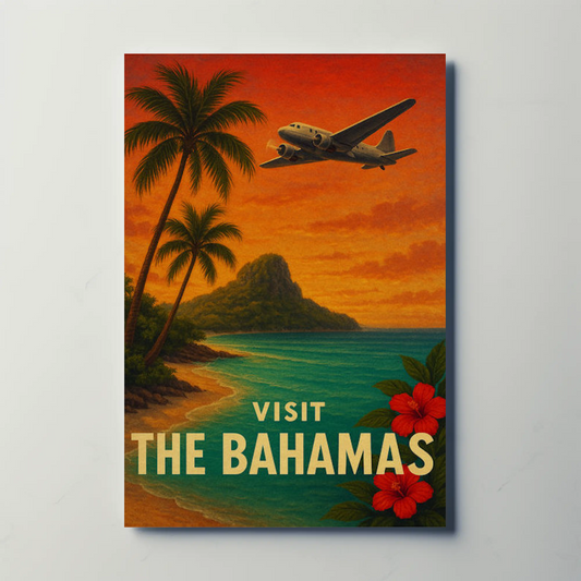 Visit The Bahamas Vintage Plane Ocean Paradise Travel Poster