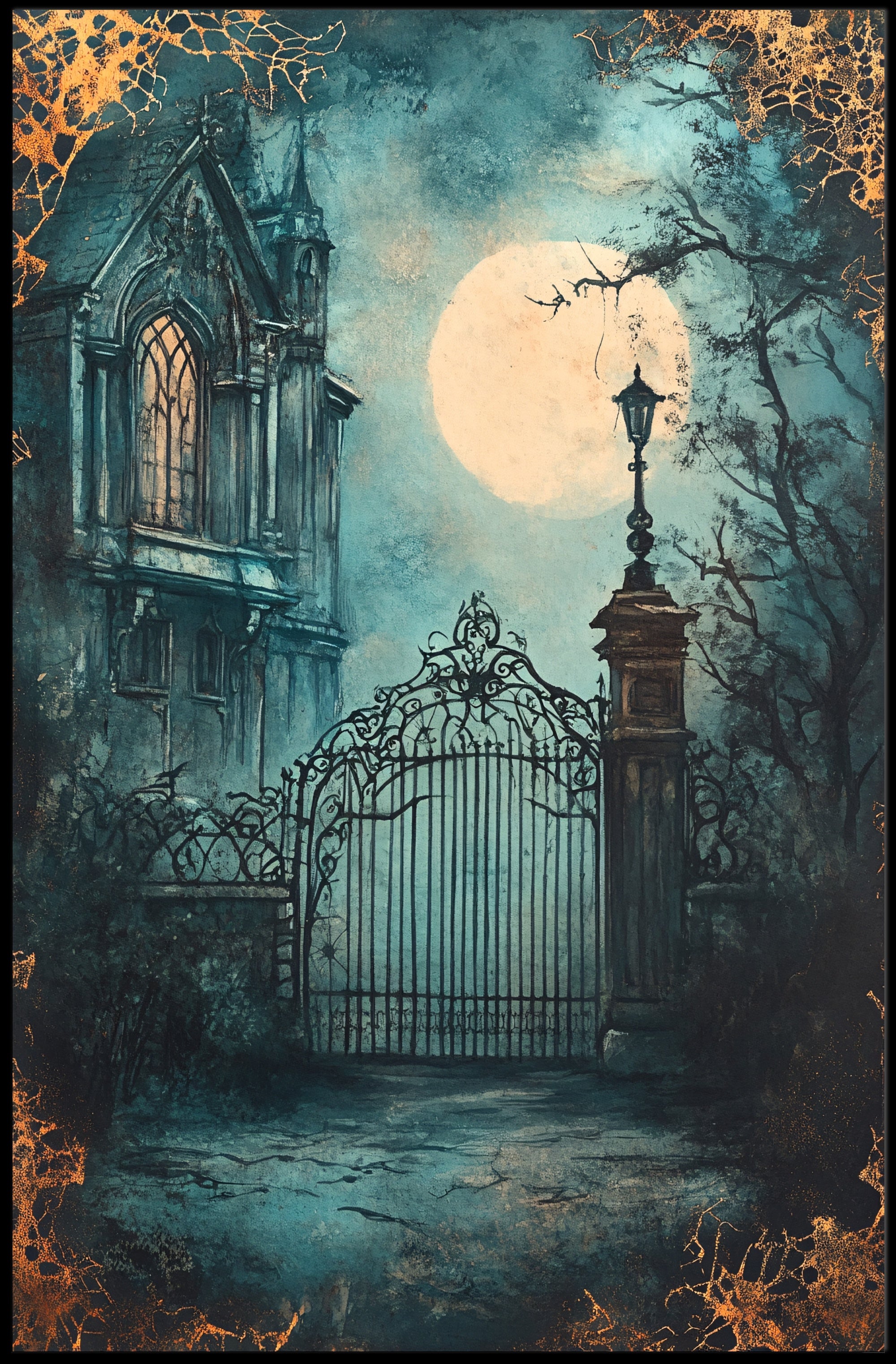 Moonlit Gothic Gate Poster