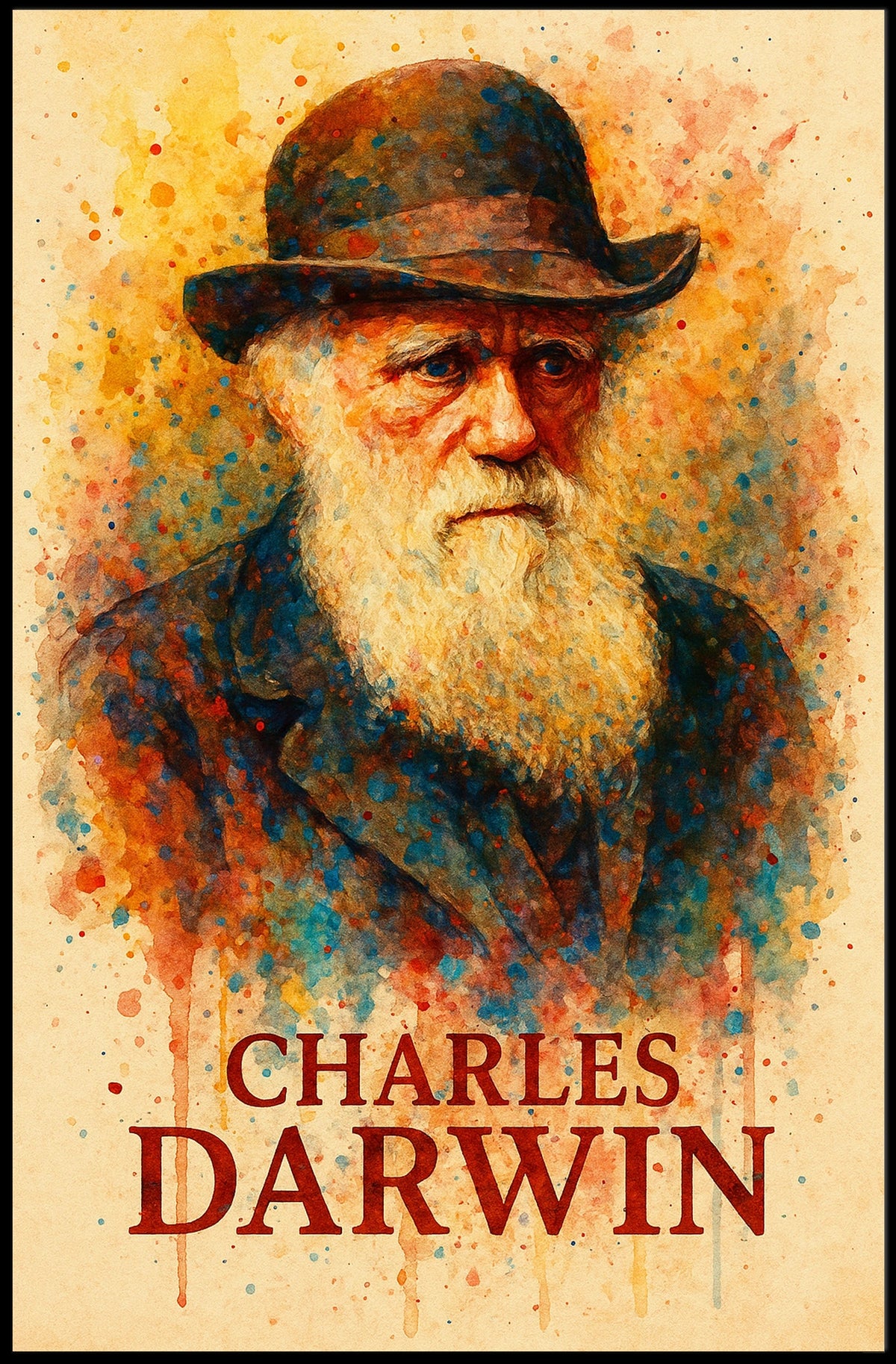 Charles Darwin Watercolor Portrait Art Poster