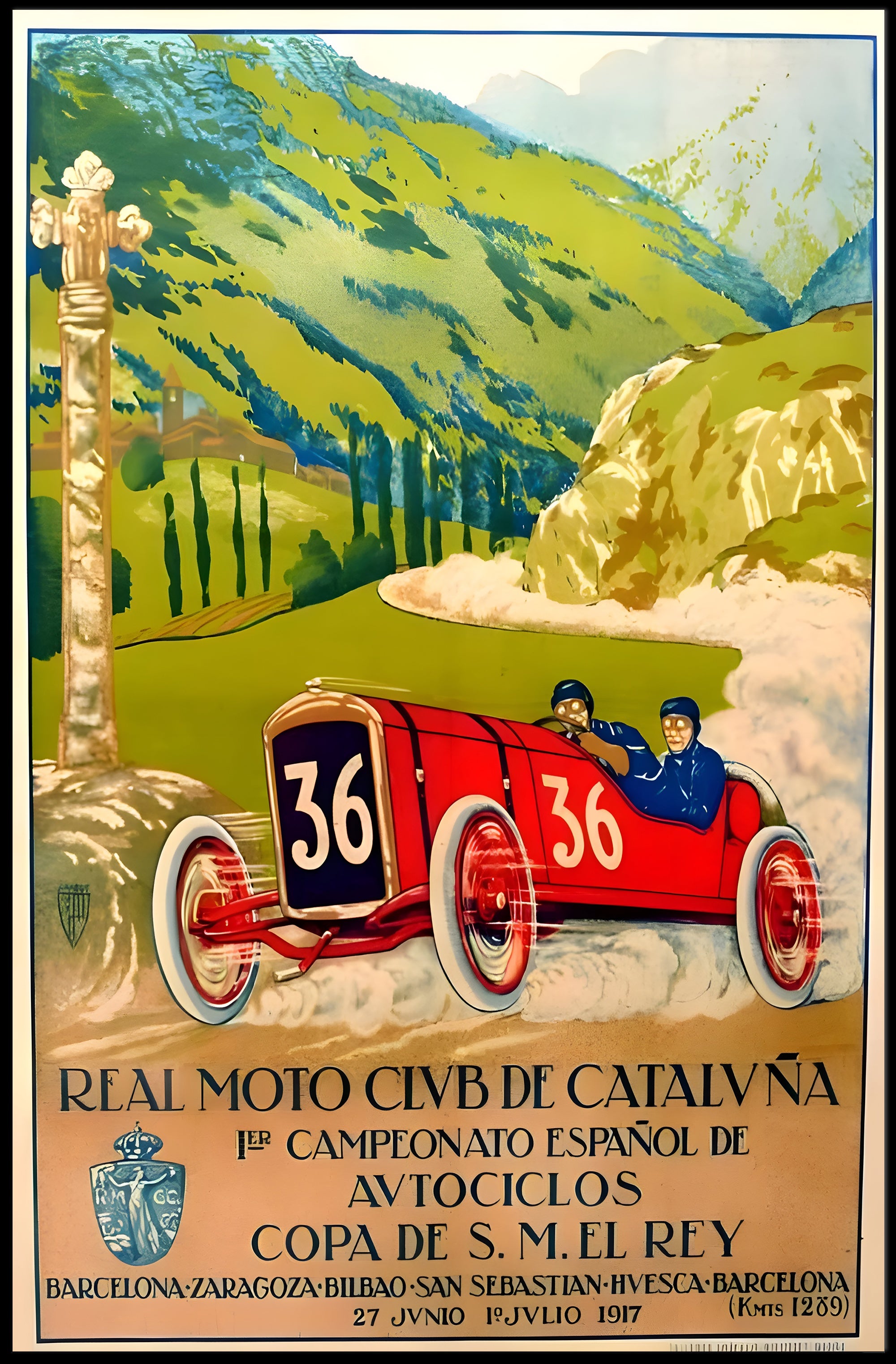 Vintage Spanish Auto Cycling Championship Art Print Decor