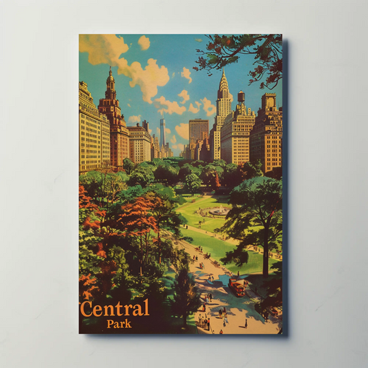Central Park New York City Vintage Green Retreat Travel Poster