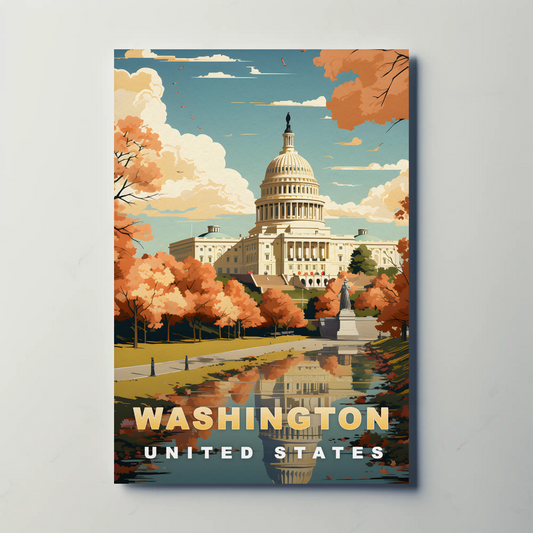 Washington D.C. Capitol Autumn Glow Vintage Travel Poster