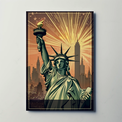 Statue Of Liberty Fireworks Skyline Travel Poster