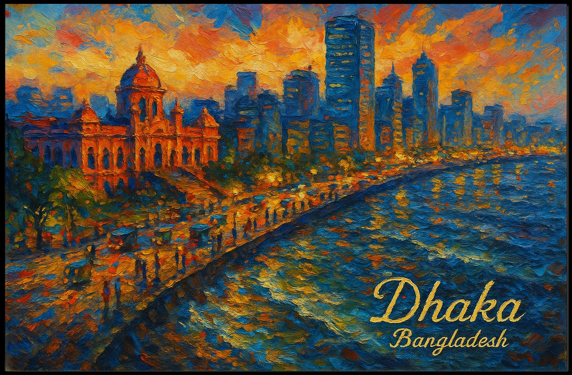 Dhaka Skyline Sunset Photography Realism Urban Poster