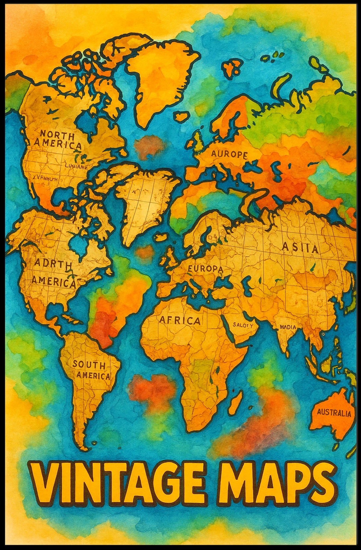 Vintage World Map Art Print Adventure Travel Poster