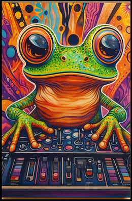 Whimsical Frog DJ Art Print: Abstract, Artistic, or Pop Culture Poster