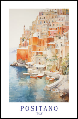 Positano Dreamscape: Serene Watercolor Travel Poster PosterGoat