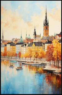 European Cityscape Elegance Captured in Scenic Travel Poster