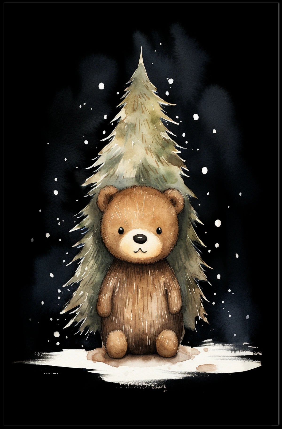 Cute Bear Winter Wonderland Watercolor Art Print