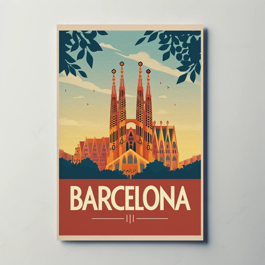 Barcelona Spain Sagrada Familia Sunset Travel Poster