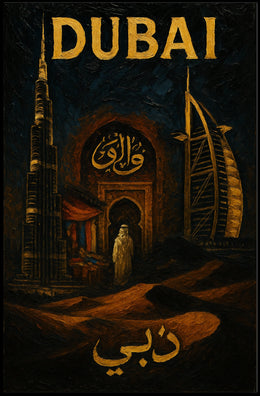 Dubai Skyline Poster With Arabic Calligraphy For Home Decor