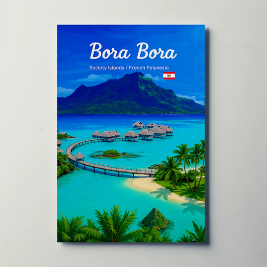 Bora Bora Society Islands Overwater Bungalows Travel Poster