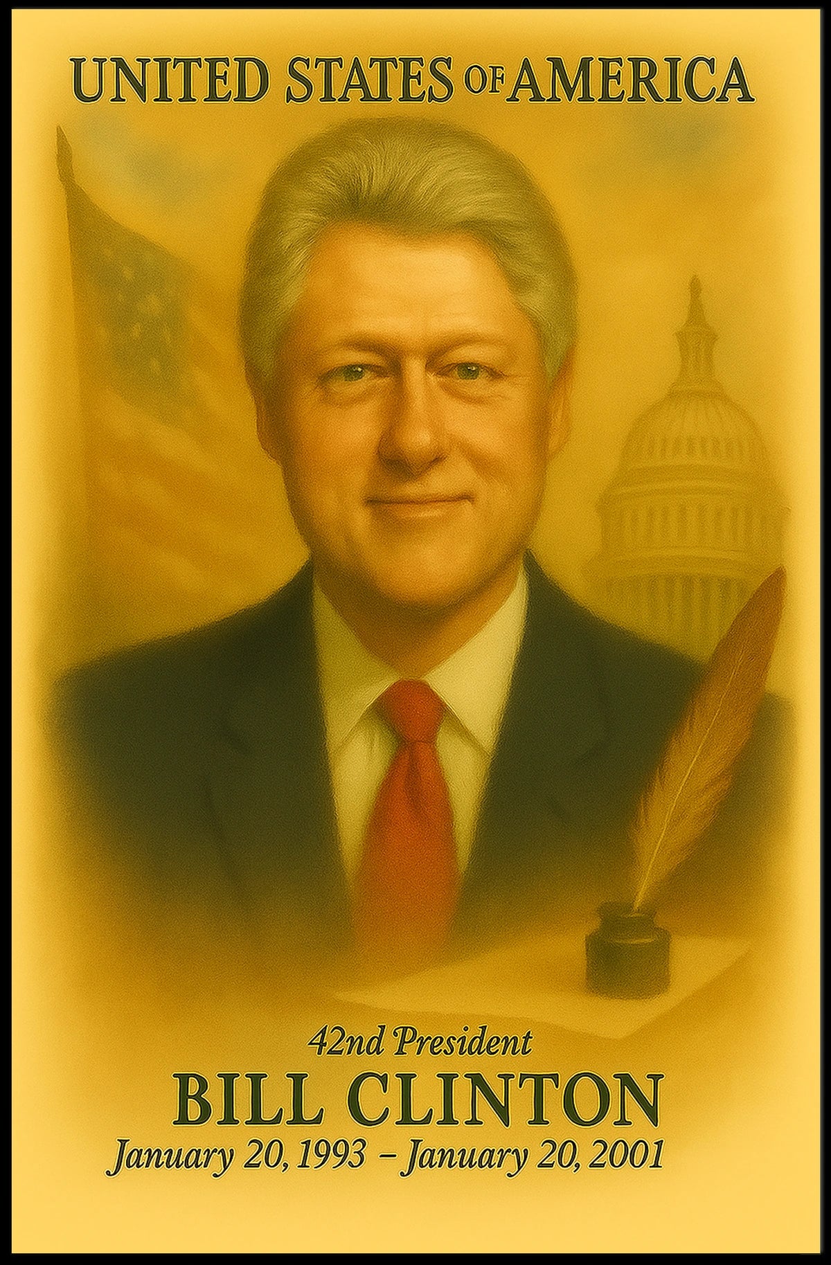Bill Clinton 42nd President of the United States Vintage Watercolor Poster