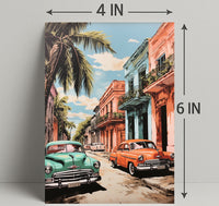 Vintage Cars In A Tropical Street Poster