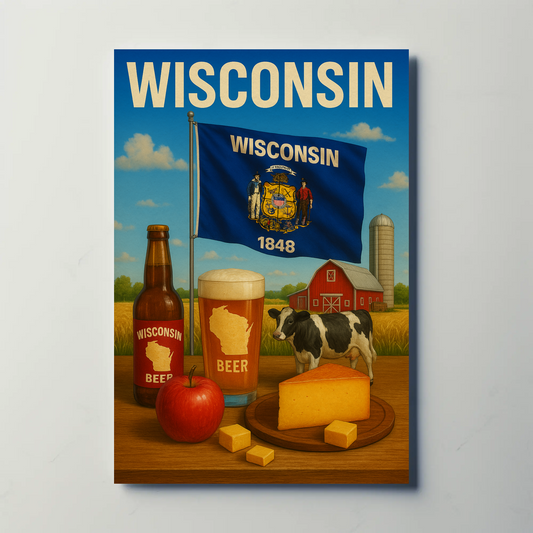 Wisconsin Beer Cheese Cow Barn Farm Apple Travel Poster