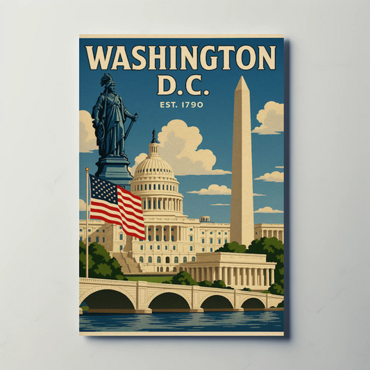 Washington DC Capitol Statue Obelisk Memorial Travel Poster