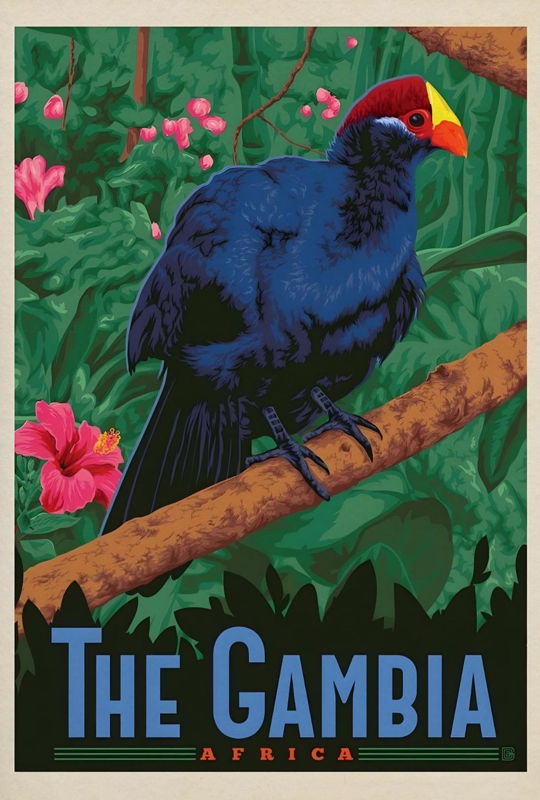 The Gambia Exotic Bird Travel Poster