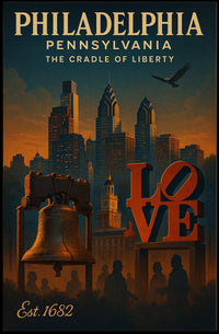 Philadelphia Liberty Vintage Art Poster: Iconic Symbols