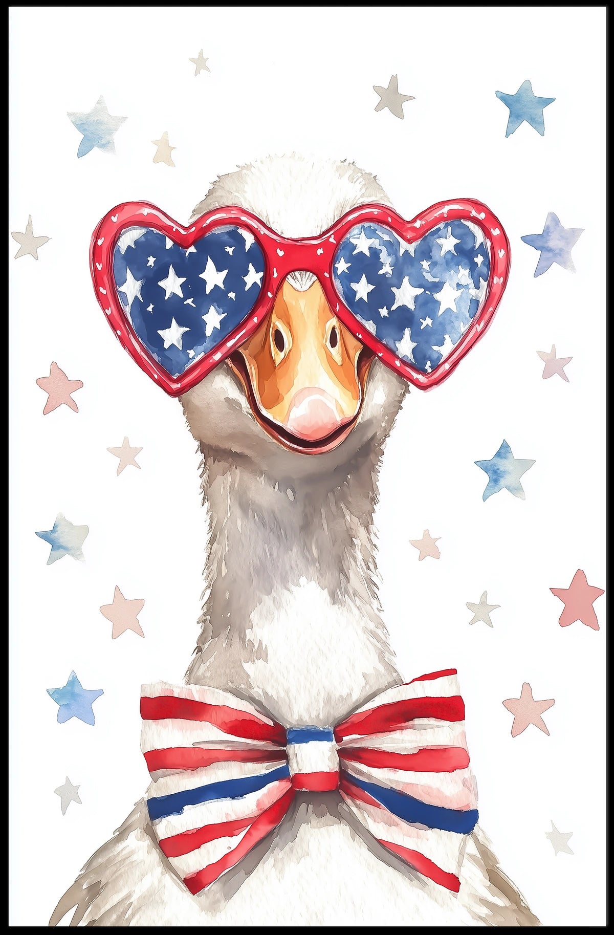 Goose With American Flag Sunglasses Illustration Poster