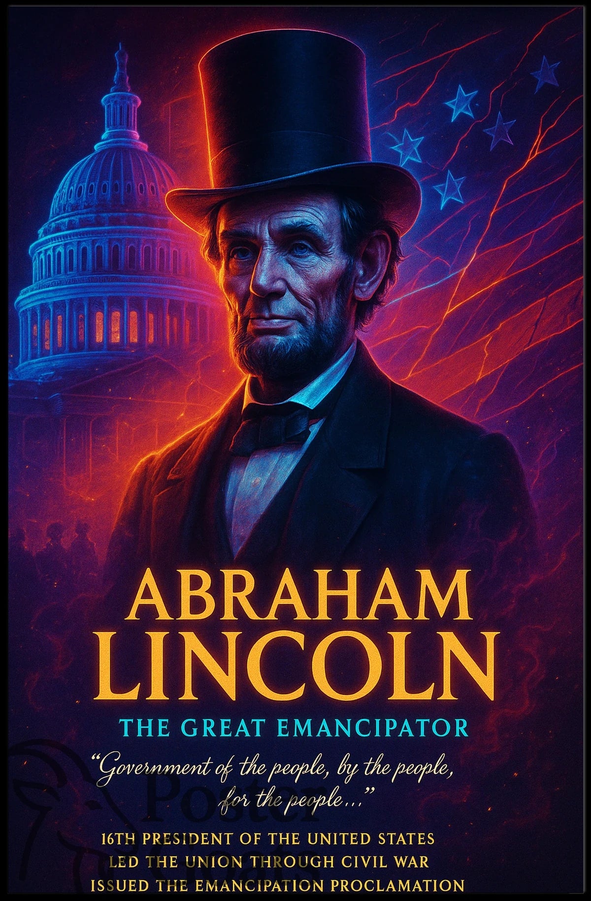 Abraham Lincoln Patriotic Vintage Art Historical Presidential Poster