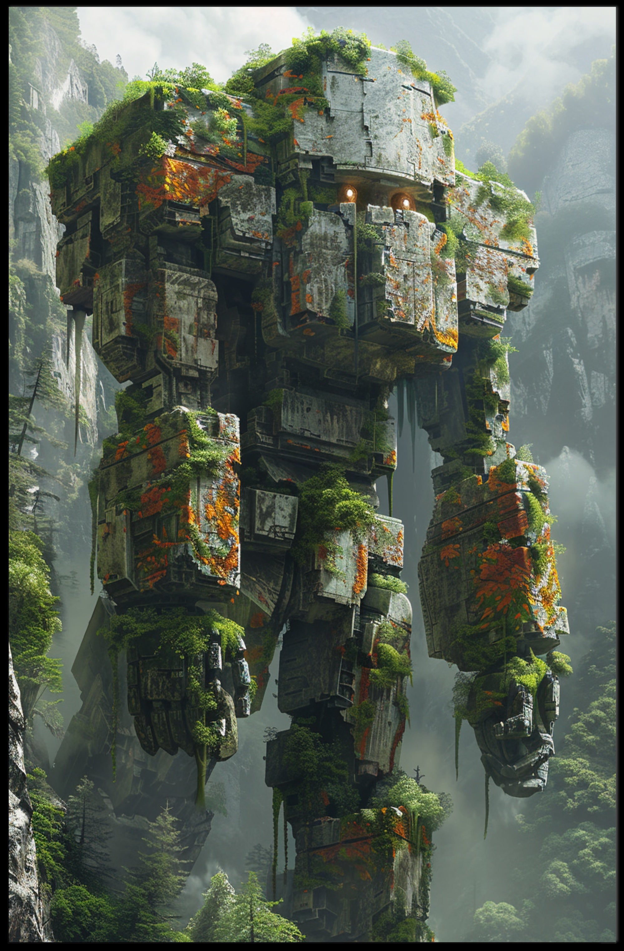 Futuristic Mech in Nature Reclamation Sci-Fi Poster