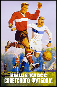 Dynamic Vintage Soviet Soccer Match Illustration Sports Poster