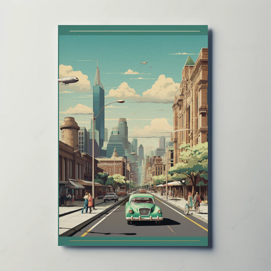 Modern Metropolis City Street Vintage Style Travel Poster